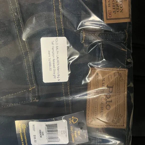 NWT! POLO RALPH LAUREN Men's Big & Tall Hampton Relaxed Straight Jeans Sz/48Bx30 Straight